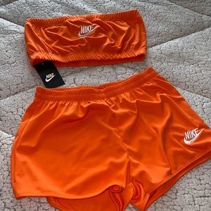 Orange Nike tube top and short set